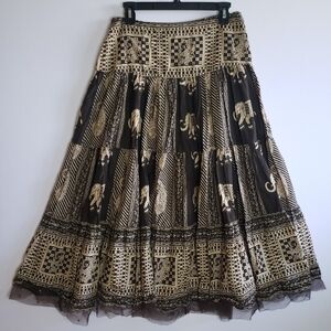 Elephant Broomstick Midi Maxi Skirt Tiered Frilled Beads Indian Hippie Boho sz 8